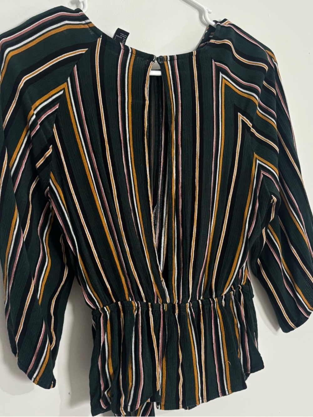 Forever 21 Striped Blouse | Tie Waist | Flowy Sleeve Top - Picture 6 of 7